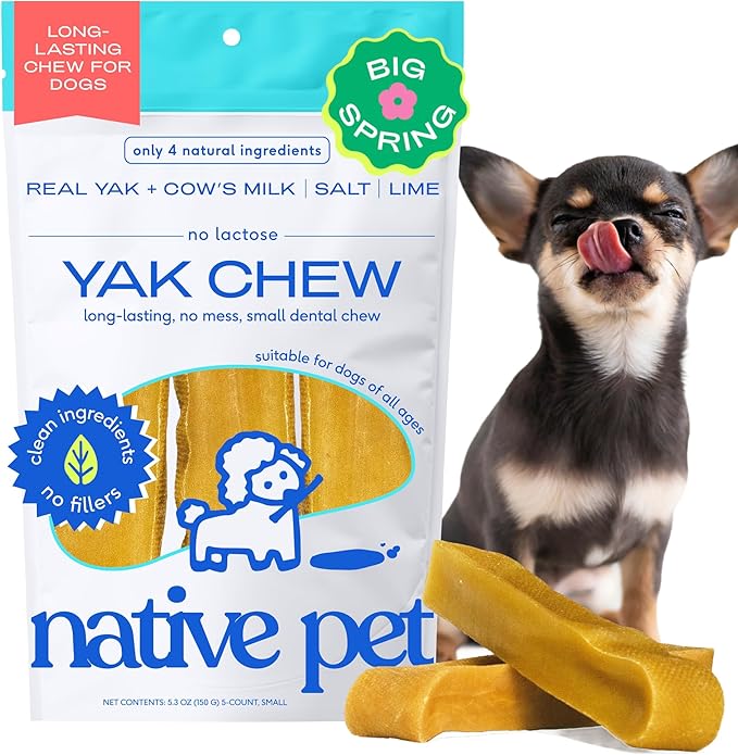 Native Pet Yak Cheese Himalayan Dog Chews - Long Lasting Dental Sticks for Small Breeds– 100% All Natural Himalayan Yak Chews for Small Dogs – Cheese Bone for Aggressive Chewers - 5 Per Pack