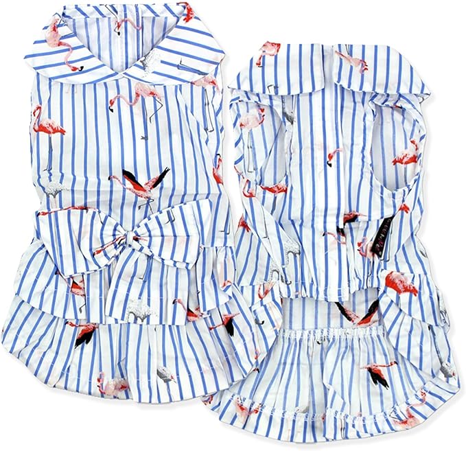 Parisian Pet Flamingo Dog Dress - Summer Clothes for Medium Dogs Girl - Stylish Pet Dress - Comfortable Sleeveless Dog Outfits - Lightweight and Breathable Puppy Clothes - Dresses for Dogs