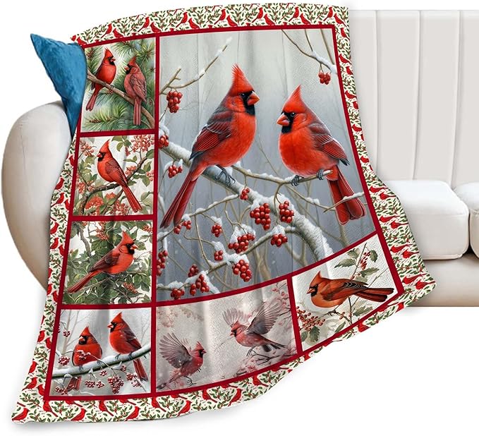 Cardinal Blanket Red Bird Throw Blanket Gifts for Women Men Boys Girls Kids Adults Super Soft Cozy Plush Fluffy Fuzzy Fleece Blanket Home Decor 50''X60''