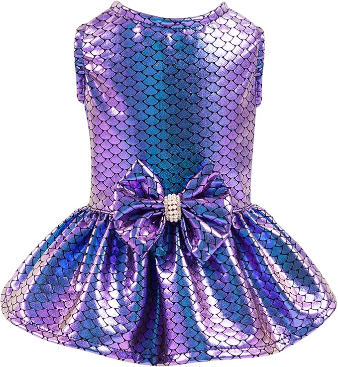 CuteBone Dog Dress Mermaid Girl Puppy Bling Skirt Cat Outfit Small Dogs Costume Pet Clothes for Holiday Beach DD10S