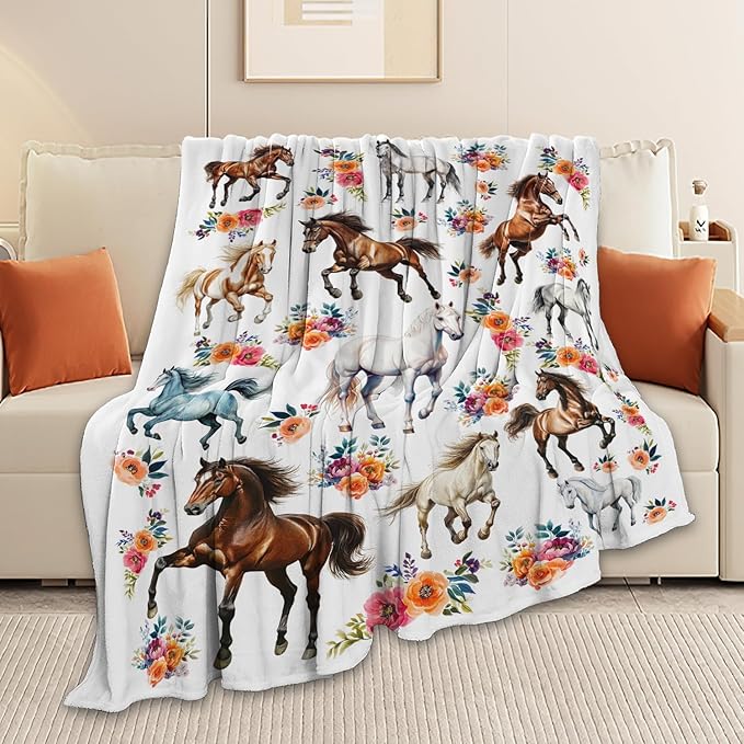 Horse Throw Blanket Horse Gifts Blanket for Girls Women Men Boys Kids Adults Super Soft Cozy Plush Fluffy Fuzzy Fleece Blanket Home Decor 60''X80''