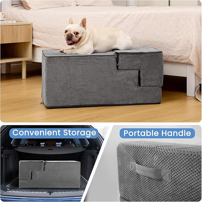 Aodisman Dog Stairs for High Bed 22.6" H,5-Step Dog Steps for Small Dogs and Cats,Indoor Non-Slip Balanced Pet Stairs are Suitable for Puppy,Older Cat,Grey