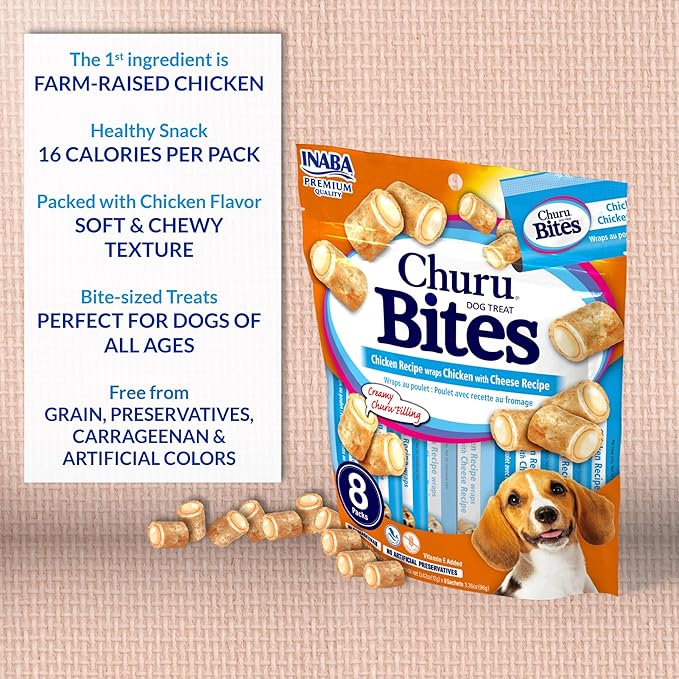 INABA Churu Bites for Dogs, Soft & Chewy Dog Treats with Vitamin E, 0.42 Ounces Each Tube, 20 Tubes, Tuna & Salmon Variety Box