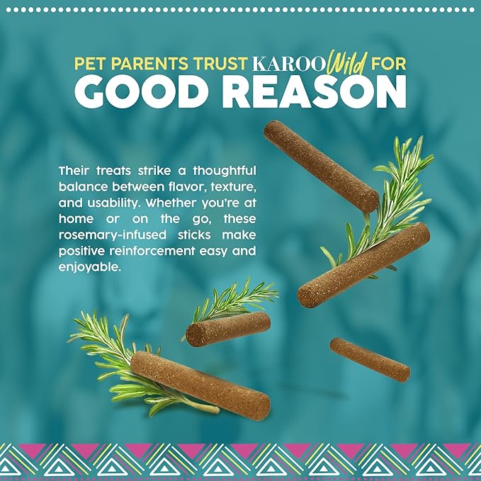Karoo Wild Sticks Rosemary Seasoned Treats for Dogs – 16 oz – Soft & Chewy Protein Sticks Made with African Antelope – Ideal for Training & Rewarding