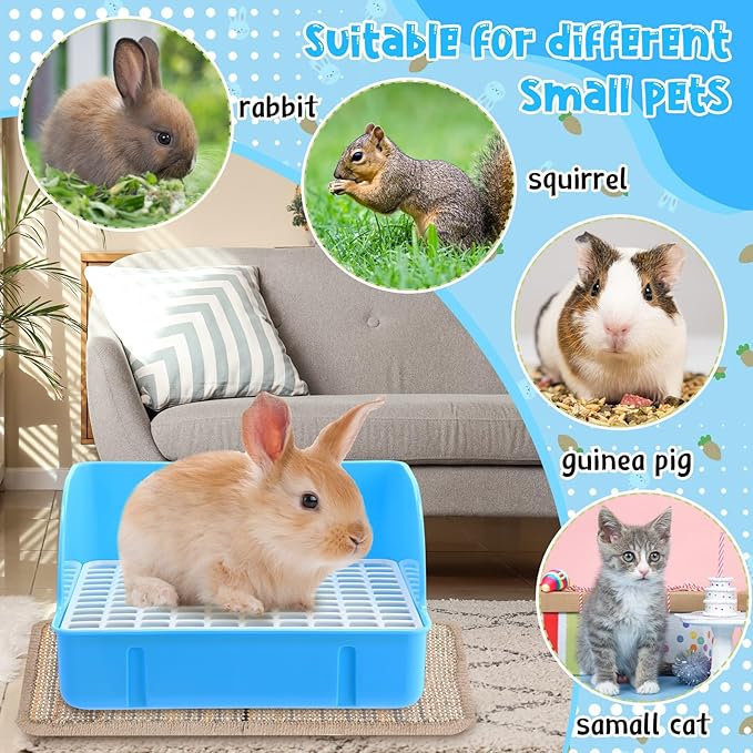 Honeydak 10 Pcs Rabbit Starter Kit Small Litter Box Bunny Grooming Kit Scratch Pads Hay Feeder Bowl Ice Pad with Bunny Toys for Guinea Pig Rabbit Accessories (Blue)