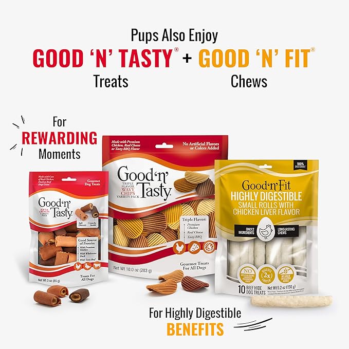 Good 'n' Fun Triple Flavor Ribs Chews for All Dogs, Treat Your Dog to Long-Lasting Chews Made with Beef Hide, Chicken and Pork Hide, 12 Ounces