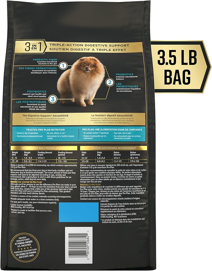 Purina Pro Plan AdvantEDGE Digestive Support Plus Small Breed Salmon and Oat Meal Formula Adult Dry Dog Food - 3.5 lb Bag
