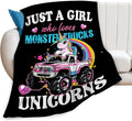 Just A Girl Who Love Trucks Unicorns Blanket Truck Unicorn Decor Throw Blanket Gifts for Girls Boys Super Warm Soft Plush Fleece Flannel Blanket Couch Bedding Blanket for Adults Kids Women Men 50"X40"
