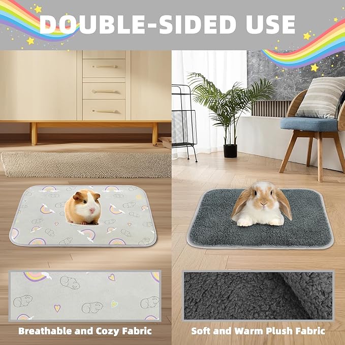 Homimp 2 Pack Guinea Pig Cage Liners,Washable Small Animal Bedding,Waterproof Reusable & Anti Slip Guinea Pig Pee Pad Fast and Super Absorbent Mat for Small Animal Rabbit Bunny Hamster,Grey 16"x24"
