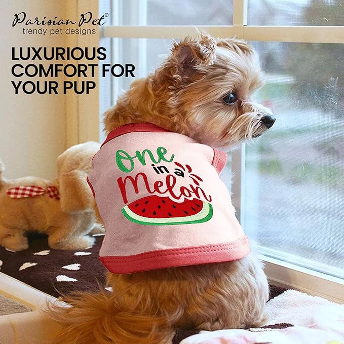 Parisian Pet Dog Shirt – 100% Cotton Shirts for Medium Dogs – Pullover Sleeveless Puppy Vest – Breathable Cute Watermelon Pet Apparel – Pink Summer Dog Clothes - Stretchy T Shirts for Dogs