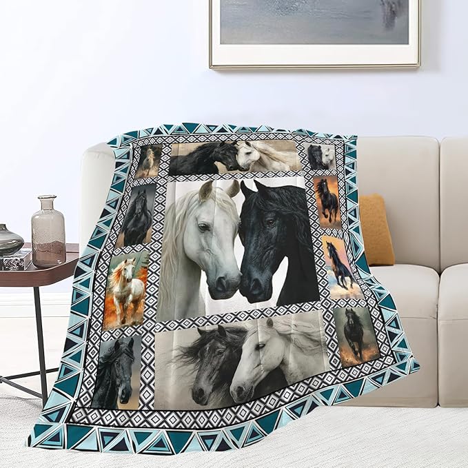 Horse Throw Blanket Horse Stuff Gifts for Kids Girls Boys Adults Women Men Soft Cozy Warm Plush Fluffy Fuzzy Fleece Blanket Decor 60''X80''