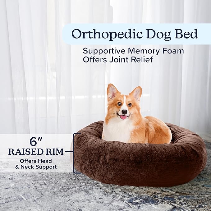 PETMAKER Dog Bed - Donut Pet Bed for Medium Pets - Dog Bed with Removable Washable Cover and Anti-Slip Bottom - Puppy Essentials (Dark Brown)