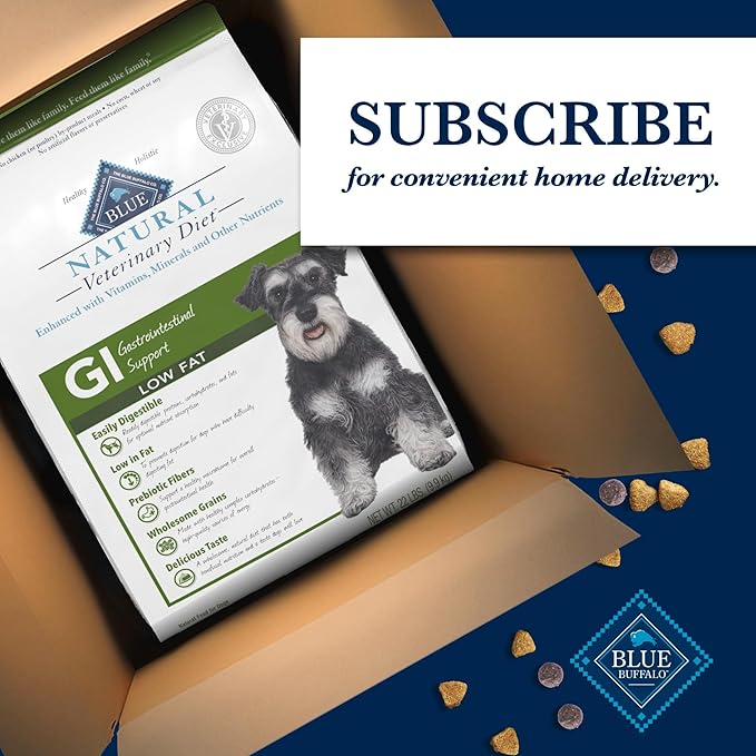 Blue Buffalo Natural Veterinary Diet GI Low Fat Gastrointestinal Support Dry Dog Food, Veterinarian's Prescription Required, Whitefish, 22 lb Bag