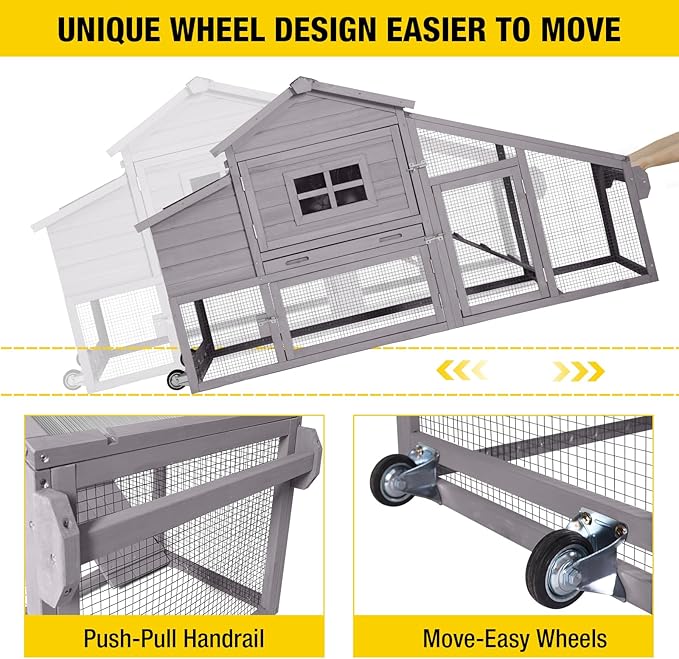 Aivituvin Wooden Chicken Coop Hen House, Outdoor Large Rabbit/Bunny Hutch, Small Animal Cage (Grey)