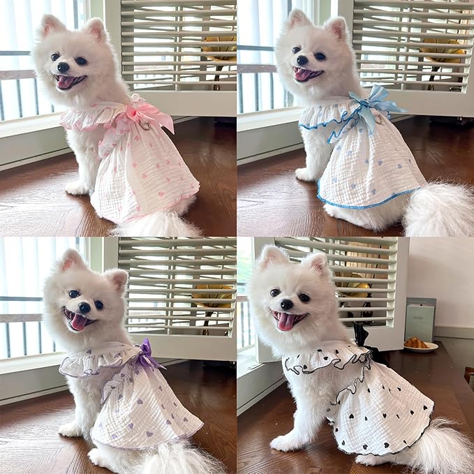 TAPBULL Dog Dresses, Fashionable Pet Dog Clothes with Heart Design, Cute Cat Birthday Dress Outfit (Pink/Red/Blue/Purple/Black 5-Pack), X-Small