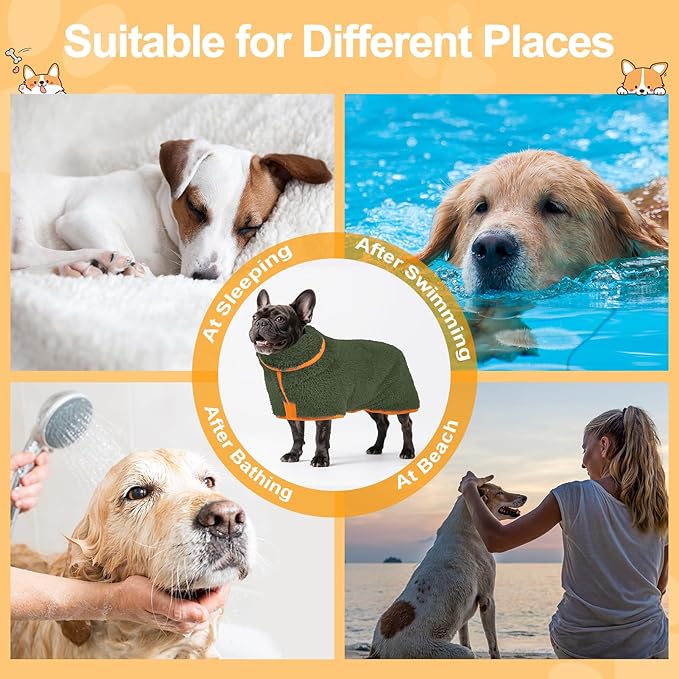 Bienbee Dog Bathrobe, Quick Drying Super Absorbent Dog Robes for After Bath, Warm Keeping Dogs Towel, Dogs Bath Supplies, Dark Green M