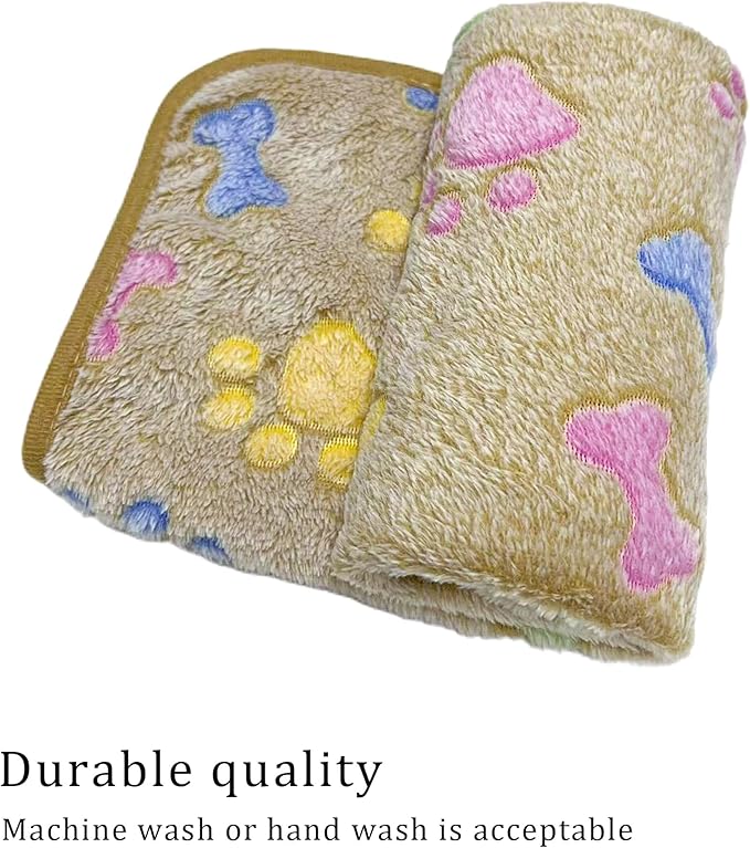 1 Pack 3 Blankets Super Soft Fluffy Premium Fleece Pet Blanket Flannel Paw Printed Throw for Dog Puppy Cat (Small 23x16'', Purple, Pink, Brown)
