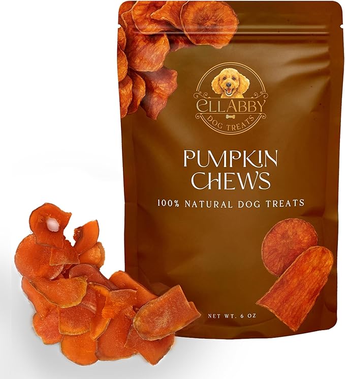 Ellabby Pumpkin Dog Treats – 100% Natural Dehydrated Pumpkin Chews for Dogs, Grain-Free, Low Calorie, High Fiber, Digestive Support, Crunchy Slices (6 oz)