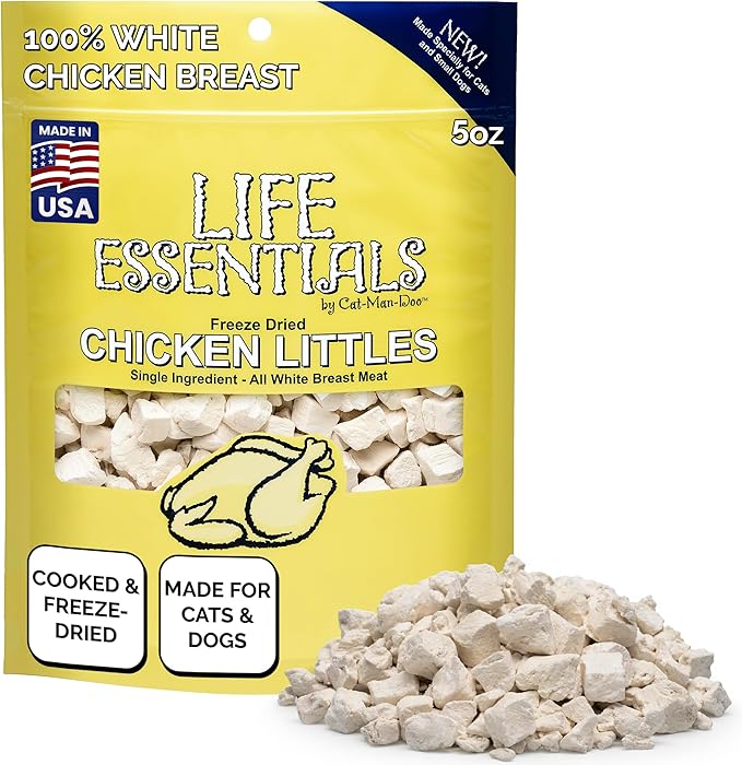 Life Essentials Chicken Littles Freeze Dried Chicken Cat & Small Dog Treats, Healthy Single Ingredient Training Treats & Cat Snacks, Perfect Bite Size, Made with Real Chicken – 5 oz