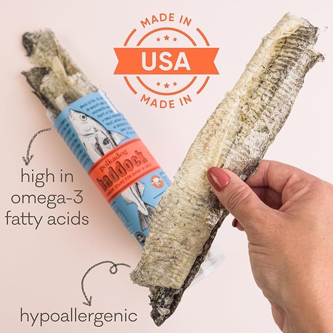 Polkadog Crunchy Haddock Skins Dog Treats – Single-Ingredient, Omega-3 Rich, All-Natural Pet Snack – Locally-Caught, Sustainable Seafood – High Protein, Made in USA – 1 lb