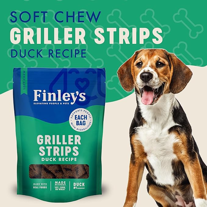 Finley's Duck Griller Strips for Dogs, Jerky-Style Dog Treats with Real Ingredients for All Breeds and Sizes, 14.5oz, 6 Pack