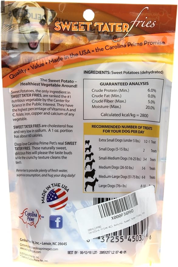 Carolina Prime Pet 45031 Sweet Tater Fries Treat For Dogs ( 1 Pouch), One Size,Brown
