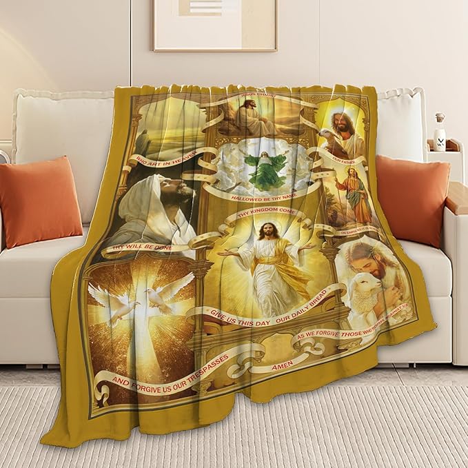 Jesus Blanket Christian Religious Faith Bible Verse Healing Prayer Throw Inspirational Scripture Catholic Spiritual Gifts for Men Women Adults Cozy Plush Fluffy Fuzzy Fleece Blanket Decor 40''X50''