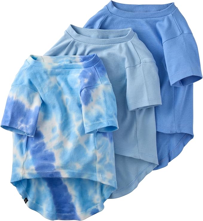 Toby II - The Perfect Tee, 3 Pack Short Sleeve Pet T-Shirt 100% Organic Cotton Tees Clothes for Small, Medium, Large Dogs, Blue Tie Dye, Medium (20-45 lbs)