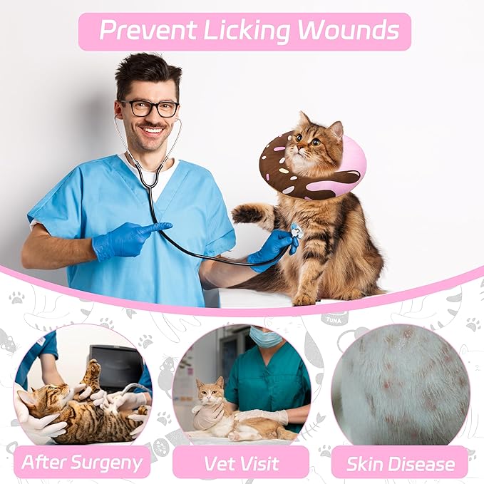 Seyezo Cat Cone Collar Soft, Adjustable Cat Recovery Collar Kitten Cones to Stop Licking, Cute Donut E Collar After Surgery, Elizabethan Kittens Protective Cones After Spay (Chocolate, Medium)