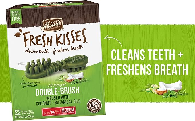 Merrick Fresh Kisses Dental Chews Infused with Coconut and Botanical Oils, Medium Dog Chews for Dogs 25-50 lbs, 1.88 lb Box