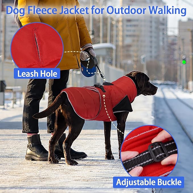 MIGOHI Cozy Small Dog Coat - Reflective Dog Coat for Small Dogs,Fleece Winter Coats Jacket for Dogs with Leash Hole,Snowproof Thick Puppy Clothes,Pomeranian,Chihuahua,XS,RedBlack