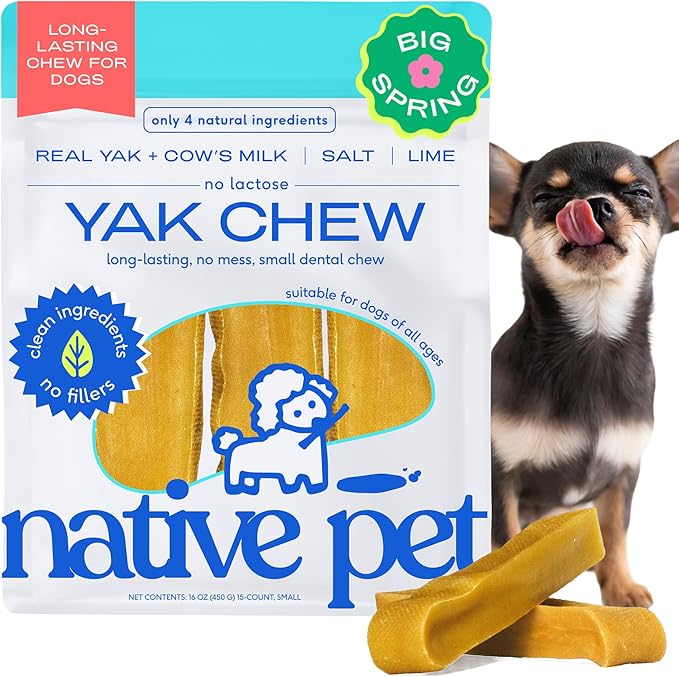Native Pet Yak Cheese Himalayan Dog Chews - Long Lasting Dental Sticks for Small Breeds– 100% All Natural Himalayan Yak Chews for Small Dogs – Cheese Bone for Aggressive Chewers - 15 Per Pack