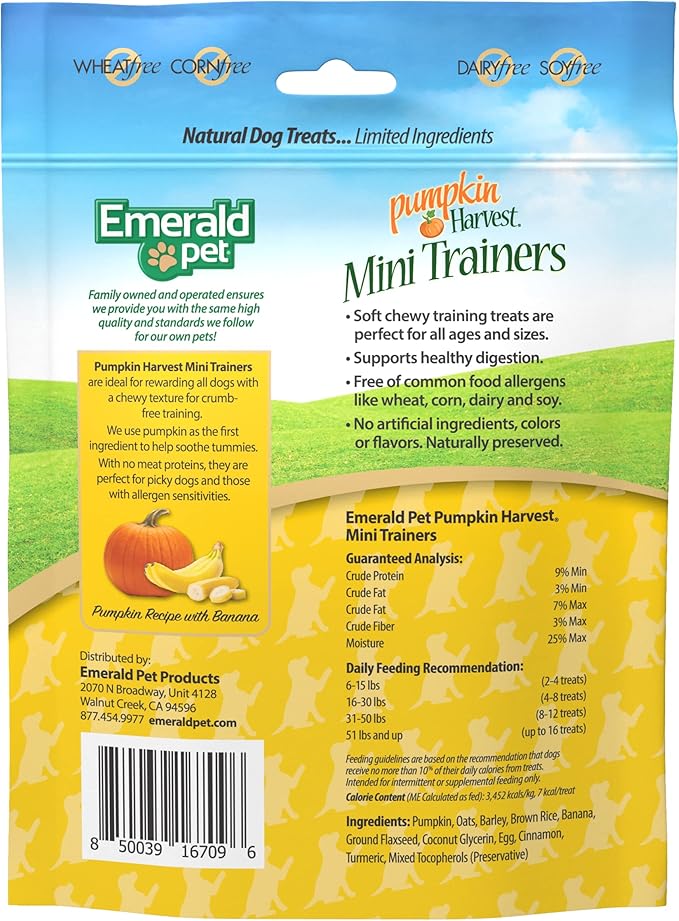 Emerald Pet Pumpkin Harvest Mini Trainers with Banana Chewy Dog Treats Made in The USA, 6oz (Banana Mini)