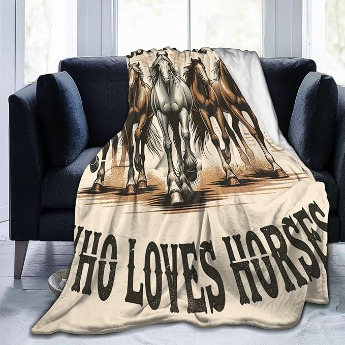 SweetFox Just A Girl Who Loves Horses Blanket, Horse Decor Throw Blanket Gifts for Girls Boys Lovers Super Warm Soft Plush Fleece Flannel Winter Bedding Blankets for Kids Adults Men Women 80"X60"