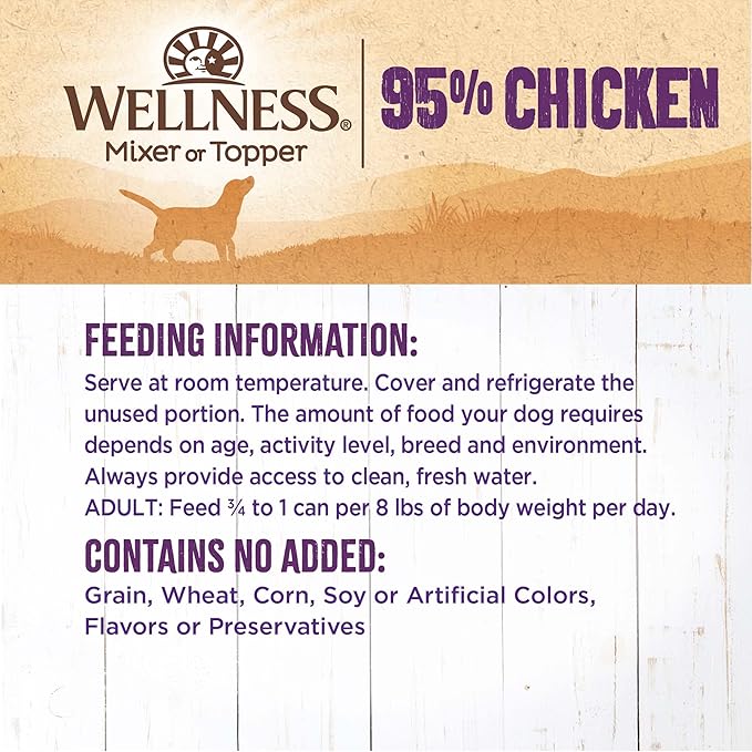 Wellness 95% Chicken Natural Wet Grain Free Canned Dog Food, 13.2-Ounce Can (Pack of 12)