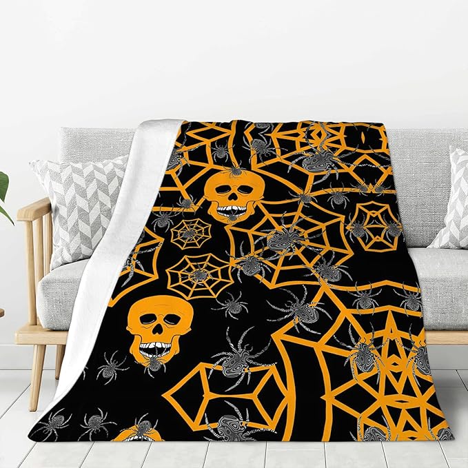 banonaty Halloween Blanket Skeleton Spider Throw Blanket Cozy Fleece Flannel Plush Bedding Skull Gifts for Men Women Boys Teen Girls Kids for Couch Sofa Bed Decor 50"X60"