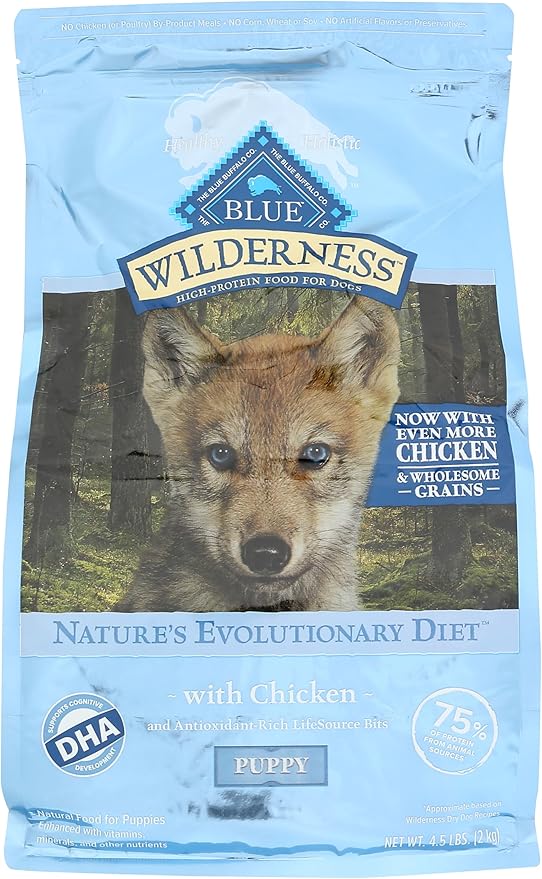 Blue Buffalo Wilderness High-Protein Natural Dry Food for Puppies, Chicken Recipe, 4.5-lb. Bag