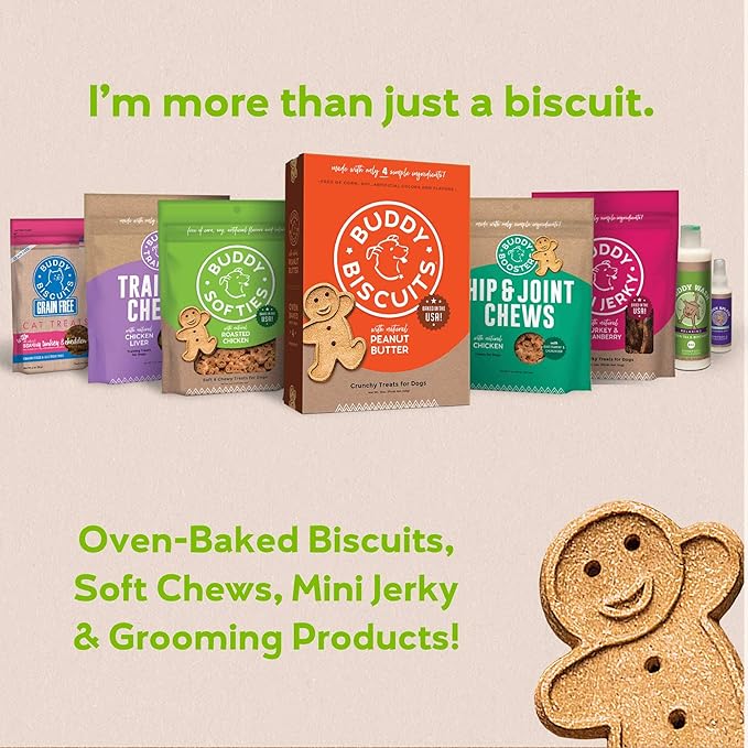 Buddy Biscuits Oven Baked Healthy Dog Treats, Crunchy, Whole Grain and Baked in The USA, 16 oz, 6 Pack