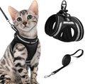 rabbitgoo Cat Harness and Leash Set for Walking Escape Proof, Adjustable Soft Kittens Vest with Reflective Strip for Cats, Comfortable Outdoor Vest, Black, XL