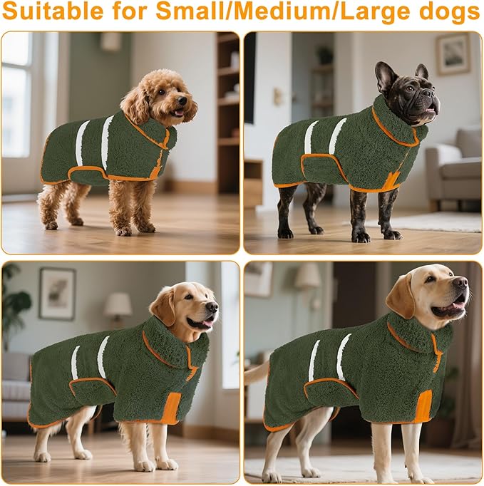 Bienbee Dog Bathrobe, Quick Drying Super Absorbent Dog Robes for After Bath, Warm Keeping Dogs Towel, Dogs Bath Supplies, Dark Green M