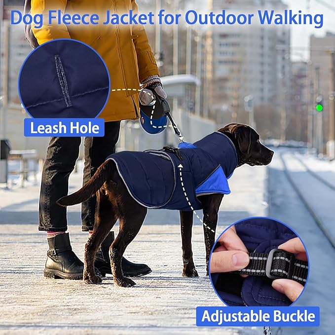 MIGOHI Comfortable Large Dog Coat - Waterproof Dog Coat with Reflective Strips,Windproof XXL Dogs Jacket with Warm Turtleneck, Snow Coats for Large Dogs,Labrador Golden Retriever,2XL,DarkBlue