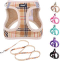 PUPTECK Dog Harness and Leash Set for Small Medium Dogs No Pull Step-in Soft Mesh Puppy Cat Vest Harnesses Reflective at Night, Plaid Pattern Beige M