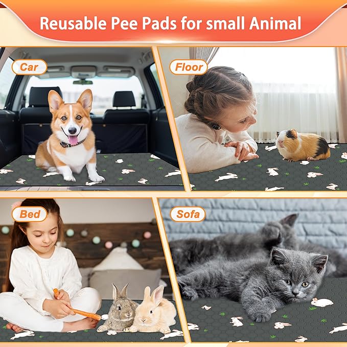 Guinea Pig Cage Liner, Reusable Guinea Pig Bedding Washable Absorbent Pee Pads for Dogs Kitten Rabbit Chinchilla Hamster, Leakproof & Anti Slip (4, C&C 2*4, 24"x47")