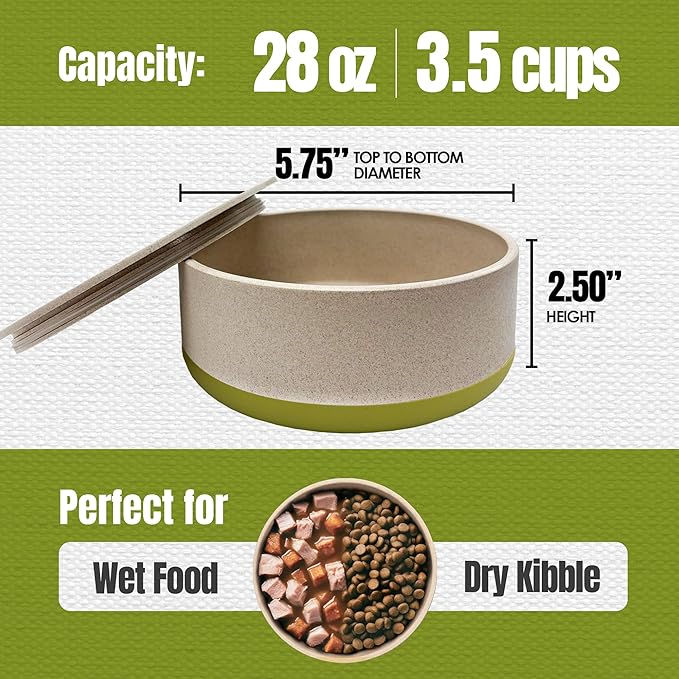 Palz&Co EcoBowl with Lid for Dogs & Cats, 28 oz Green - Natural Bamboo Pet Bowl with Non-Slip Base, Pet Food and Water Dish, Dishwasher Safe