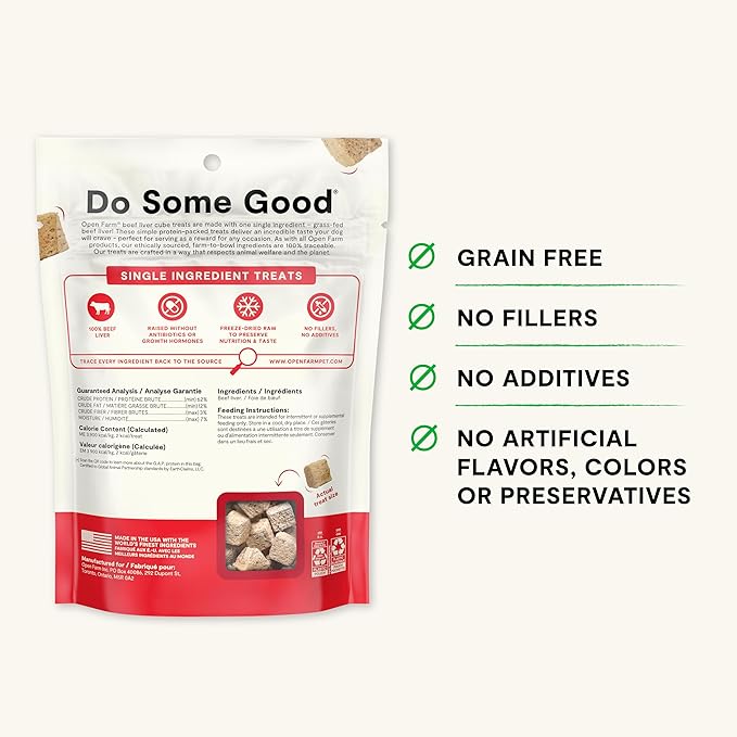 Open Farm Cubes, Freeze-Dried Raw, Single Ingredient Dog Treats, Beef Liver, 3oz Pouch
