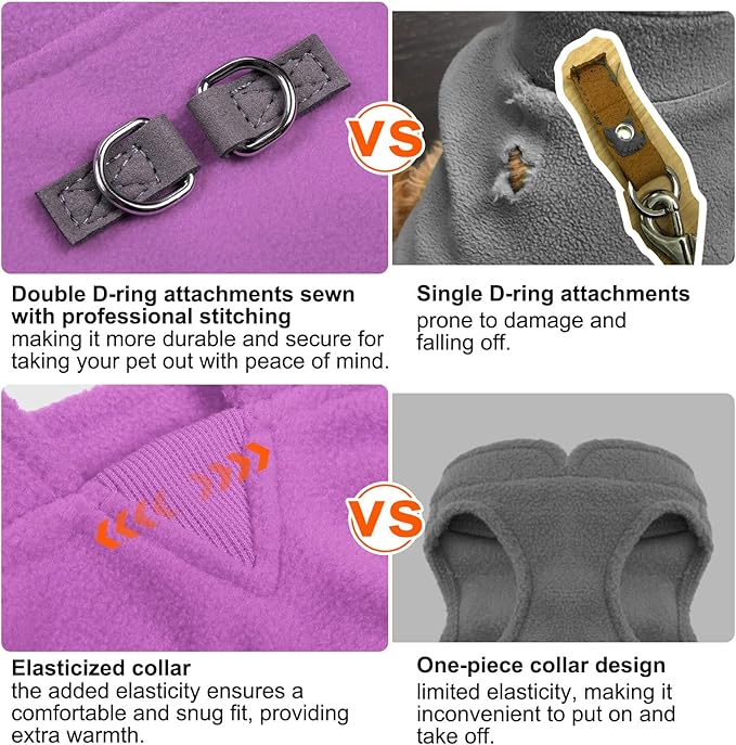 BEAUTYZOO XS Dog Sweaters, Soft Fleece Vest Pullover Dog Jacket with D-Ring Leash Attachment, Warm Winter Dog Clothes Cold Weather Doggy Chihuahua Sweater for Small Dogs Cats Boy or Girl, Purper XS