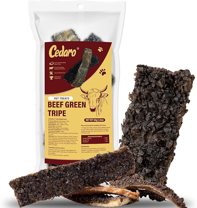 Green Beef Tripe Dog Treats, Irresistible Natural Chews Made with Grass-Fed Free-Range Beef Tripe, Single Ingredient, Gently Air-Dried, High Protein Training Reward for Dogs of All Ages