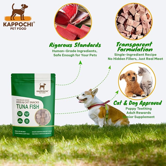 Freeze-Dried Tuna Fish Cat Dog Treats, 1.76oz(50.0g), 100% Single Ingredient High Protein Training Treats, Rich in Omega, Natural & Raw, No Additives, Grain Free, Gluten Free