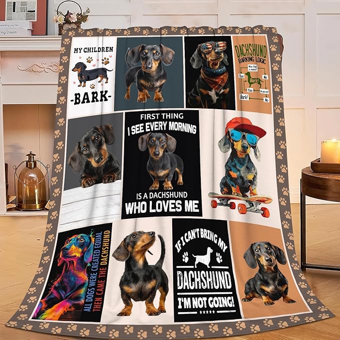 Dachshund Throw Blanket Weiner Dog Dachshund Puppy Stuff Gifts for Dog Lover Kids Girls Boys Adults Women Men Soft Cozy Warm Plush Fluffy Fuzzy Fleece Blanket Decor 50''X60''