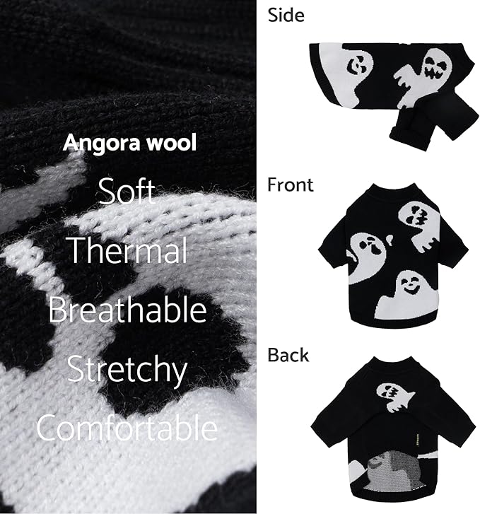 Fitwarm Halloween Ghost Dog Sweater, Funny Costumes for Dogs, Pet Apparel, Black, White, XXL